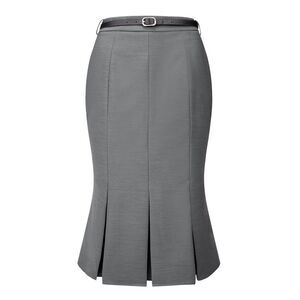 Skirt with Belt Below Knee Length Fishtail Skirt Grey